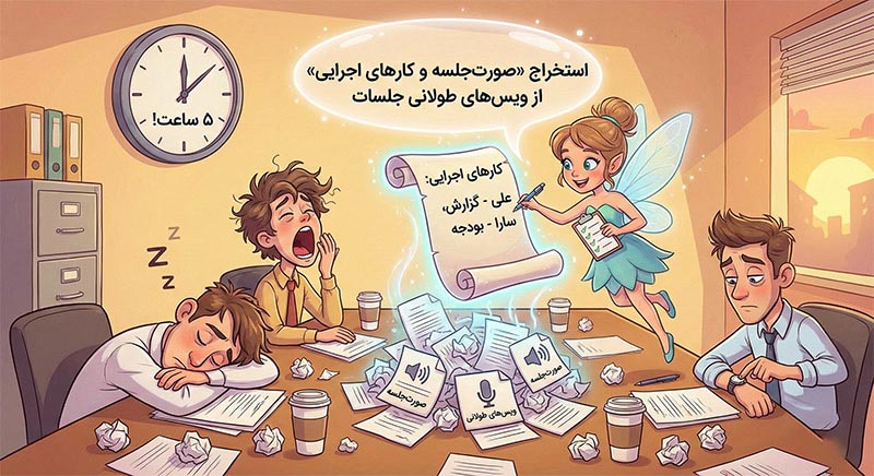 استخراج خودکار صورت‌جلسه، تصمیمات قطعی و لیست کارهای اجرایی از فایل صوتی جلسات طولانی با استفاده از هوش مصنوعی